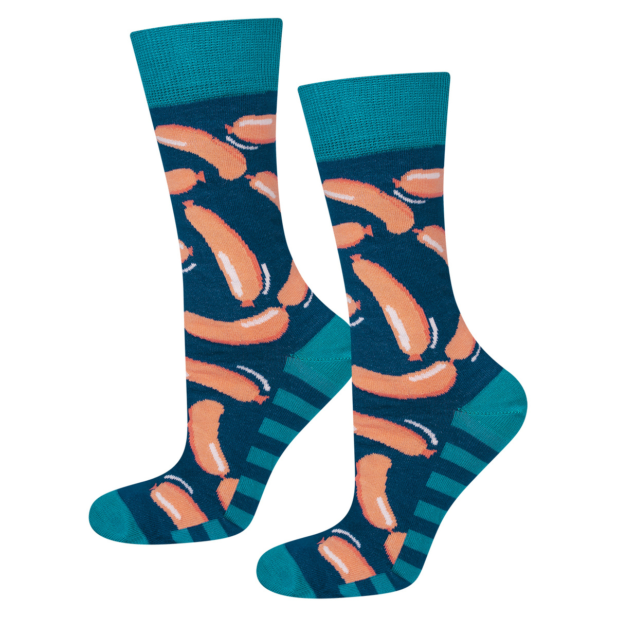 Bunte Socken mit Wurstmotiv