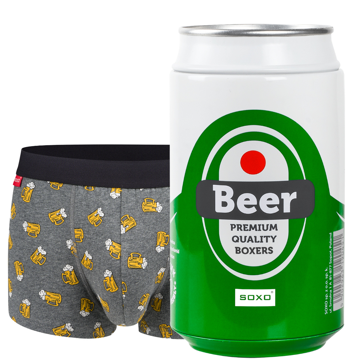 Boxershorts mit bier in einer Dose