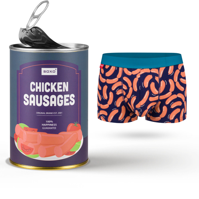1 Paar von lustigen Boxershorts mit Chicken Sausagesmotiv in einzigartiger Verpackung | SOXO