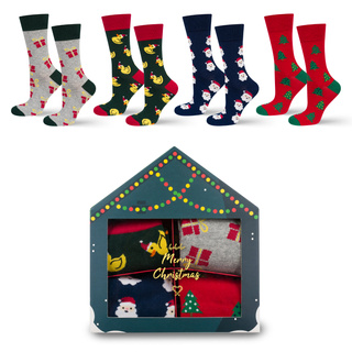 4 Paar von lustigen Socken mit Weihnachtsmotiv in einzigartiger Verpackung | Herrensocken | SOXO