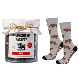 Socken mit Wildpasteten-Motiv im Glas