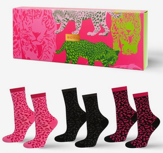 3 Paar von lustige Socken mit Leopard Motiv in einzigartiger Verpackung | Damensocken | SOXO