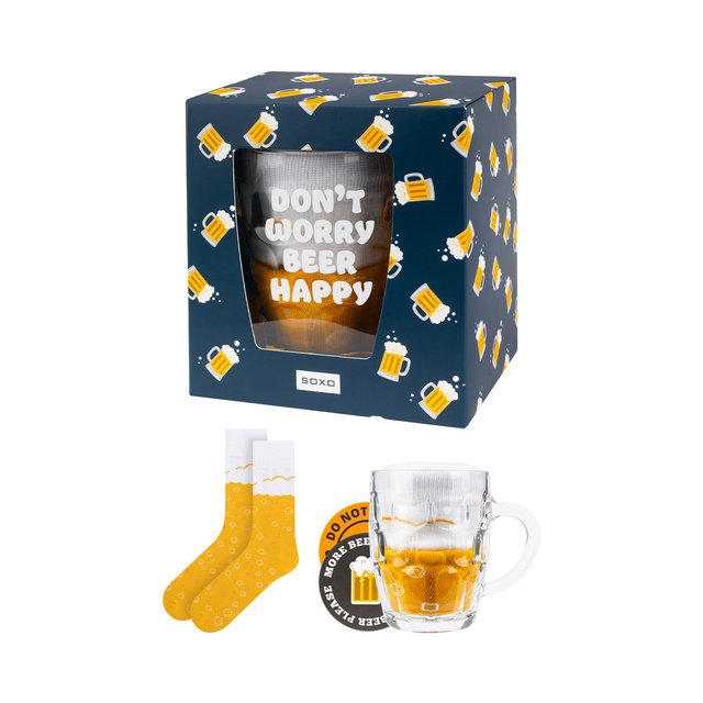 1 Paar von lustigen Socken mit Bierkrugmotiv in einzigartiger Verpackung | Herrensocken | SOXO