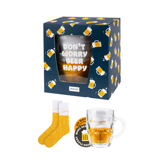 1 Paar von lustigen Socken mit Bierkrugmotiv in einzigartiger Verpackung | Herrensocken | SOXO
