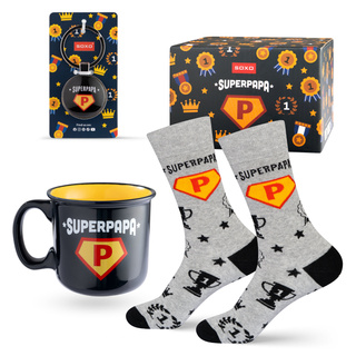 Set Herrensocken Super Papa in einer Tasse mit Schlüsselanhänger