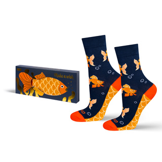 1 Paar von lustigen Socken mit Goldfischmotiv in einzigartiger Verpackung | Damennsocken | SOXO
