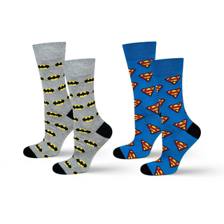 Set mit 2x lustigen Herrensocken Batman + Superman DC COMICS | SOXO