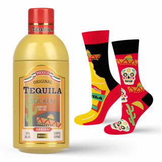 Socken mit Tequila-Motiv in Flaschenverpackung