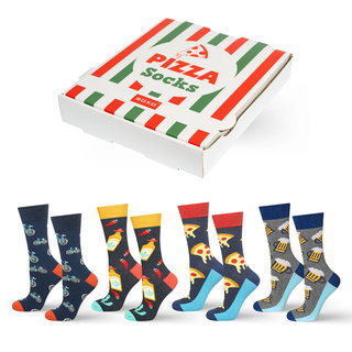 4 Paar von lustigen Socken mit Pizzamotiv einzigartiger Verpackung| Herrensocken | SOXO