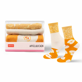 1 Paar von lustigen Socken mit Apfel kuchenmotiv in einzigartiger Verpackung | Damensocken | SOXO