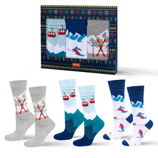3 Paare von lustige Socken mit Wintersportarten-Motiv in einzigartiger Verpackung | Herrensocken | SOXO