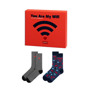 2 Paar von lustige Socken mit Wi-Fi-Motiv in einzigartiger Verpackung zum Valentinstag | Herrensocken | SOXO