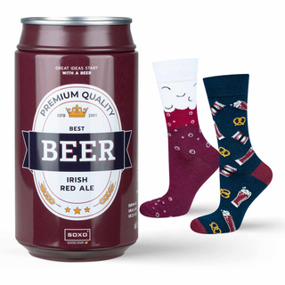 1 Paar von lustigen Socken mit Irish Red Ale Bierdmotiv in einzigartiger Verpackung | Herrensocken | SOXO