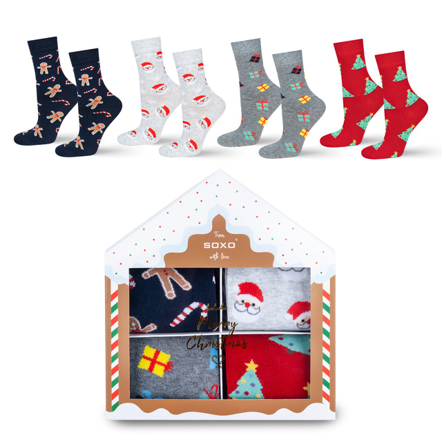 4 Paar von lustigen Socken mit Weihnachtsmotiv in einzigartiger Verpackung | Damensocken | SOXO