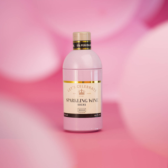 Socken mit Sparkling-Wine-Motiv in Flaschenverpackung