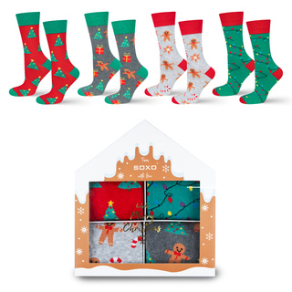 4 Paar von lustigen Socken mit Weihnachtsmotiv in einzigartiger Verpackung | Herrensocken | SOXO