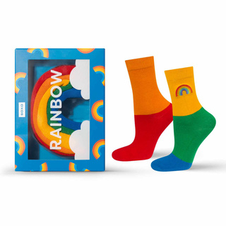 1 Paar von lustigen Socken mit Regenbogenmotiv in einzigartiger Verpackung | Damen-/Herrensocken | SOXO