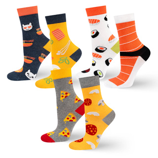 Bunte Set 3x Damen Socken SOXO nicht übereinstimmende Lustige Pizza