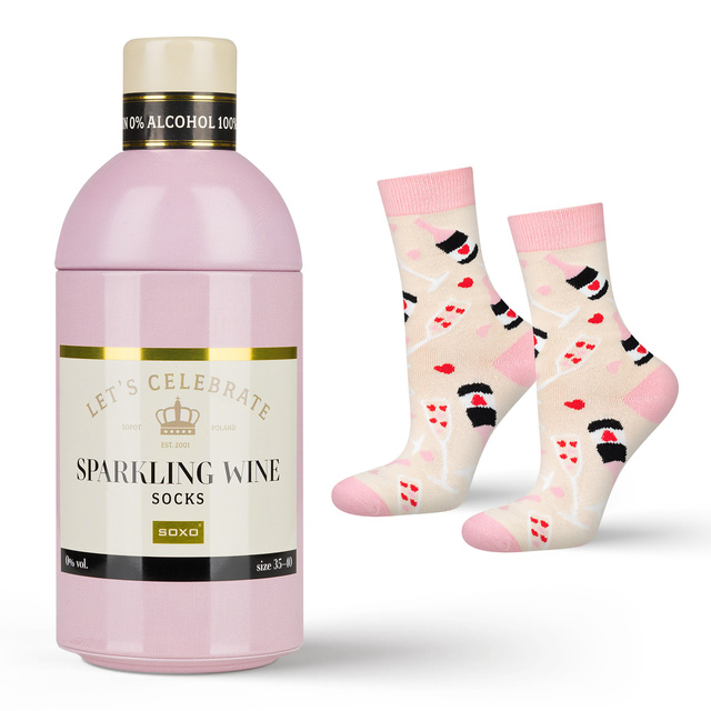 Socken mit Sparkling-Wine-Motiv in Flaschenverpackung