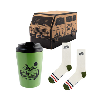 Geschenkset Socken Camper + Thermobecher