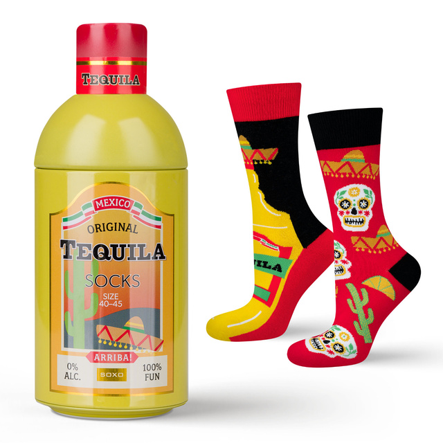 Socken mit Tequila-Motiv in Flaschenverpackung