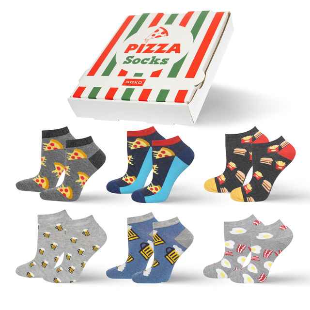 6 Paar von lustigen Socken mit Pizzamotiv einzigartiger Verpackung | Herrensocken | SOXO